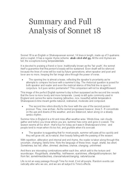 Analysis Of Sonnet 18 Shakespeare