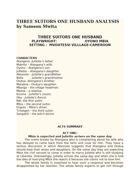Analysis Of The Three Suitors One Husband