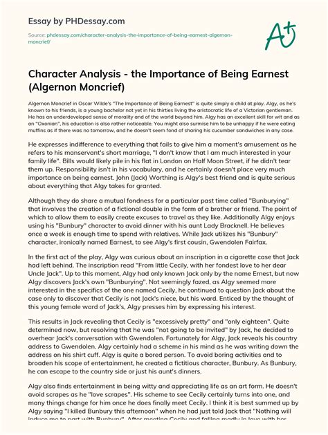 Analysis The Importance Of Being Earnest