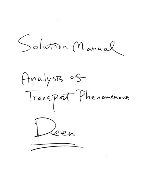 Analysis Transport Phenomena Deen Solution Manual Ebook