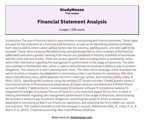 Download Analysis Of Financial Statements Paper 