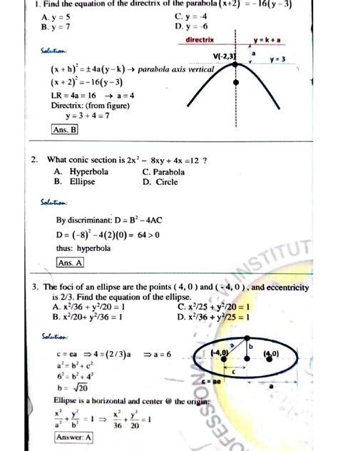 Analytic Geometry Exam Review Answer Key