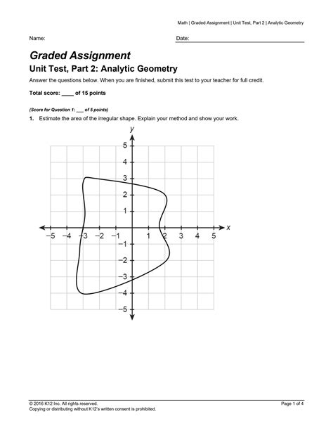 Analytic Geometry Unit 2 Test Answer Key