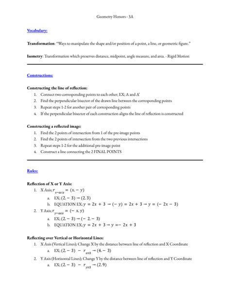 Analytic Geometry Unit 3a Study Guide