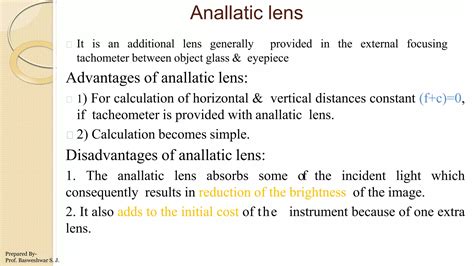 Analytic Lens Tacheometry