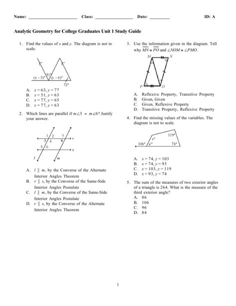 Download Analytic Geometry Unit 3A Study Guide 