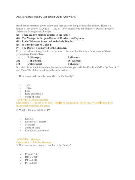 analytical reasoning questions and answers methods and explain in