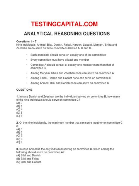 Analytical Reasoning Solved Mcqs With Answers