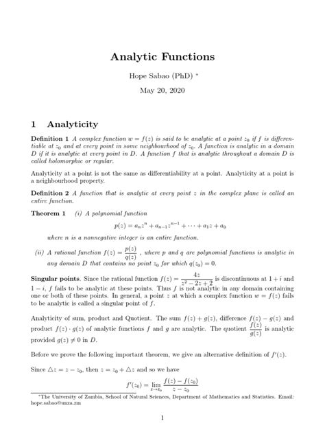 Analyticity Of A Function