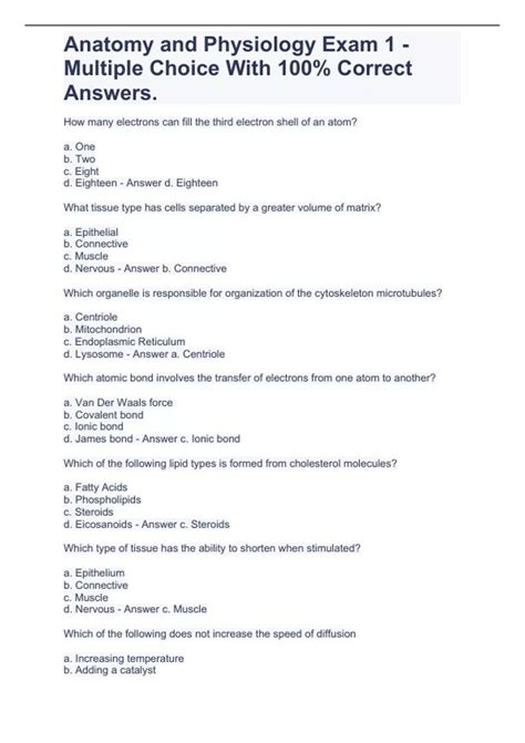 Anatomy And Physiology Multiple Choice Exam