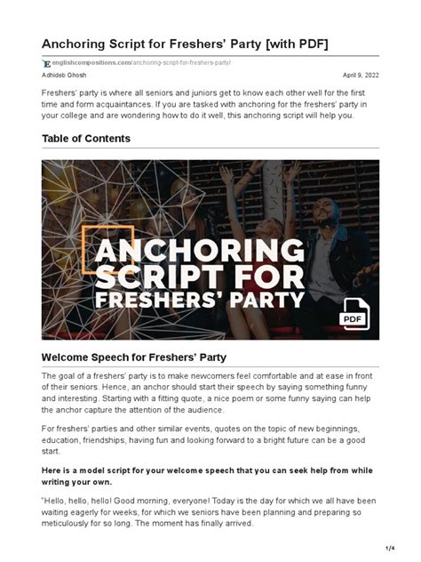 Anchoring Script For Freshers Party