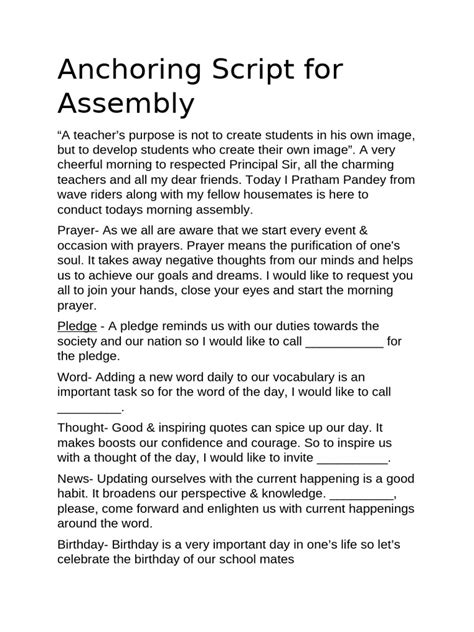 Anchoring Script For Morning Assembly