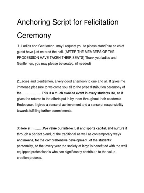 Anchoring Script For Prize Distribution