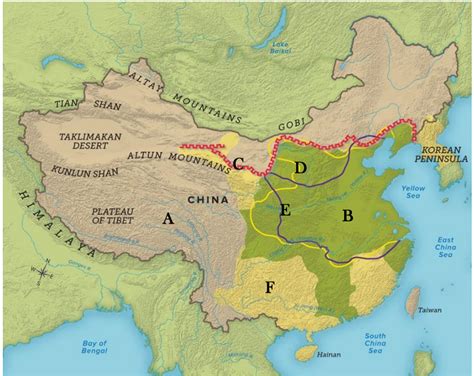 ancient china map with geographical features