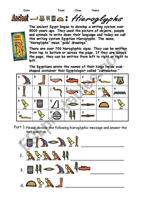 Ancient Egypt Hieroglyphics Decoding Worksheet Activity Tpt Hieroglyphics 5th Grade Worksheet - Hieroglyphics 5th Grade Worksheet