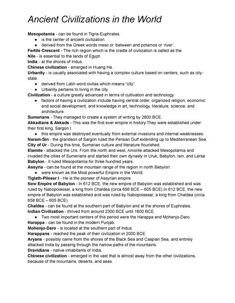 Ancient World Civilizations Study Guide