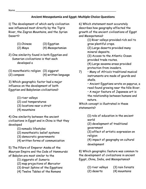 Download Ancient Mesopotamia And Egypt Multiple Choice Questions 