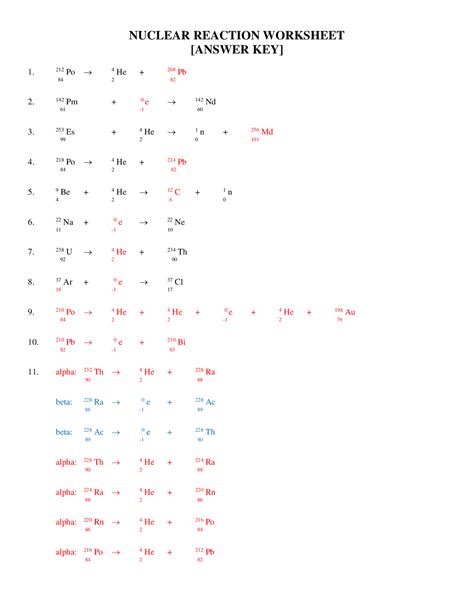 And Answer Key For Nuclear Equations