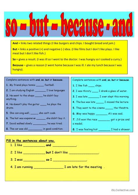 And But Or Because And So Grammar Worksheets Using Because In A Sentence Worksheet - Using Because In A Sentence Worksheet