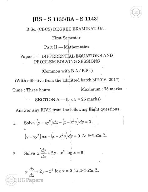 Read Online Andhra University Maths Previous Question Papers 