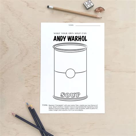 Andy Warhol Soup Can Worksheet A3 Pop Art Pop Art Worksheet - Pop Art Worksheet