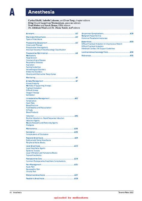 anesthesia toronto notes