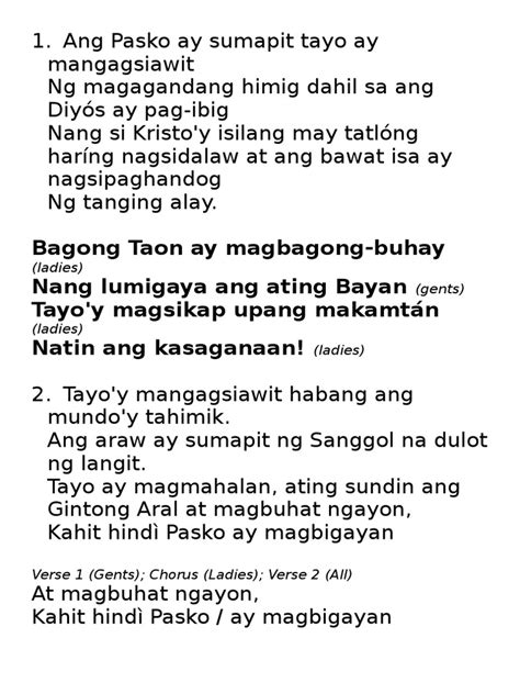 ang pasko ay sumapit lyrics for