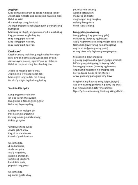 ang pipit lyrics by mabuhay singers