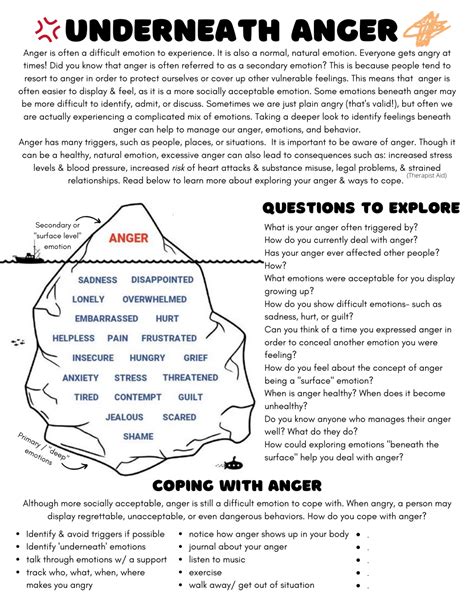 Anger Worksheets Therapist Aid Anger Inventory Worksheet - Anger Inventory Worksheet