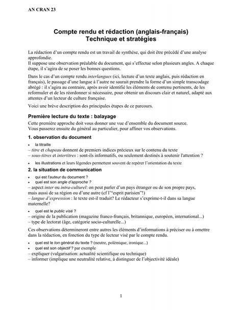 Anglais Compte Rendu