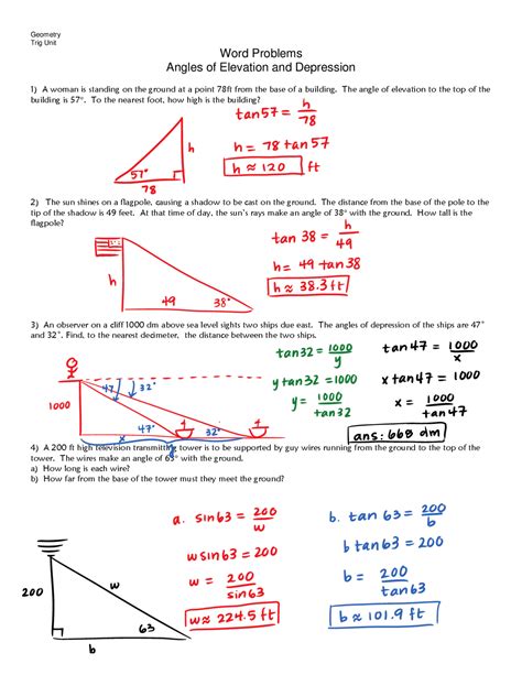 Angle Of Elevation Word Problems Worksheet Onlinemath4all Angle Of Elevation Worksheet - Angle Of Elevation Worksheet