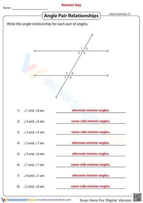 Angle Pair Relationships Practice Answer Key
