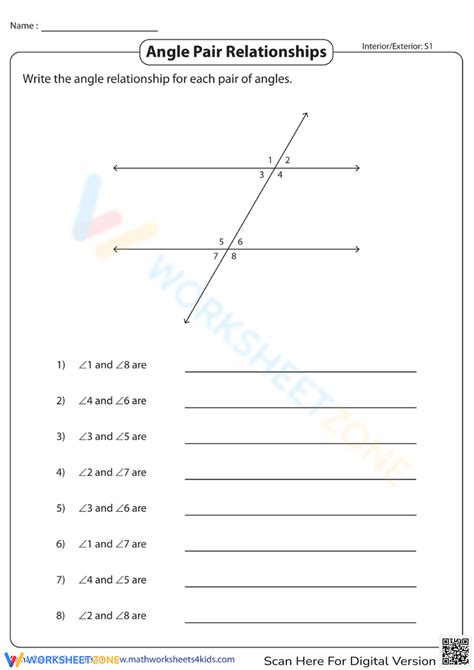 Angle Pair Relationships Worksheet