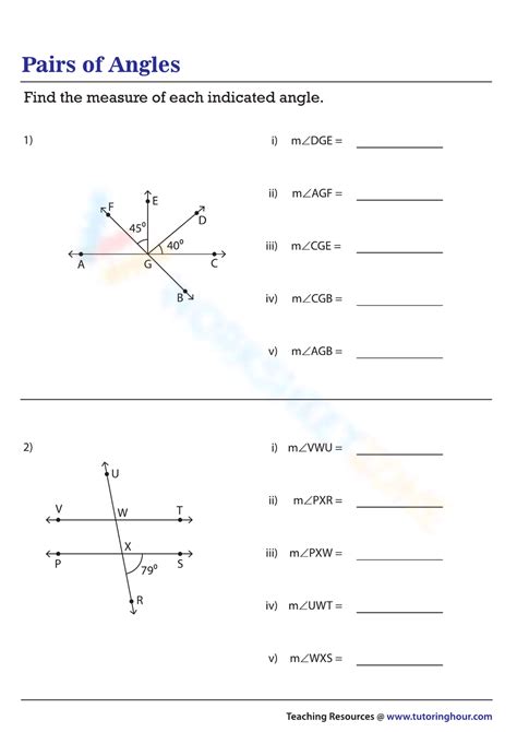 Angle Pairs Worksheet