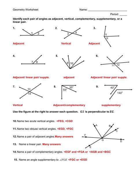 Angle Relationships Worksheets Easy Teacher Worksheets Angle Pair Relationships Worksheet Answers - Angle Pair Relationships Worksheet Answers