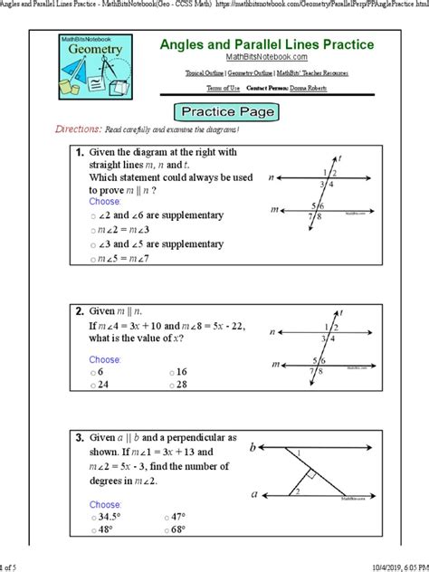 Angles And Parallel Lines Mathbitsnotebook Geo Homework 2 Angles And Parallel Lines - Homework 2 Angles And Parallel Lines
