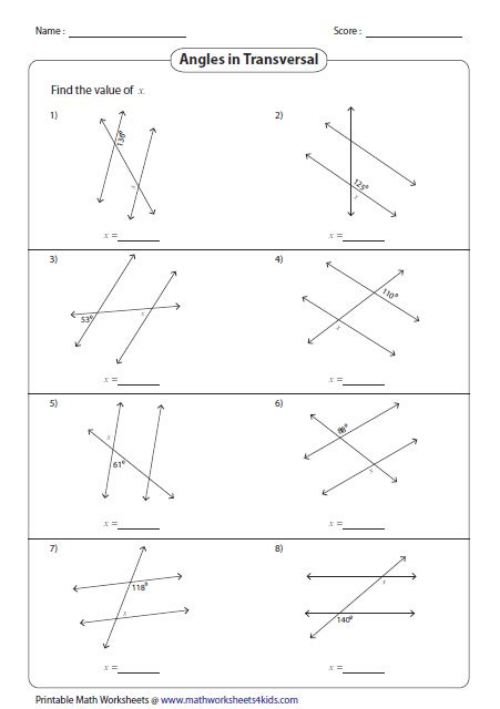 Angles Formed By Transversals Worksheets Download Pdfs For Transversal Practice Worksheet - Transversal Practice Worksheet