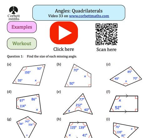 Angles In Quadrilaterals Textbook Exercise Corbettmaths Quadrilateral Angles Worksheet - Quadrilateral Angles Worksheet