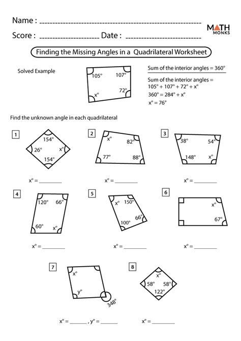Angles In Quadrilaterals Worksheets Math Monks Quadrilateral Angles Worksheet - Quadrilateral Angles Worksheet