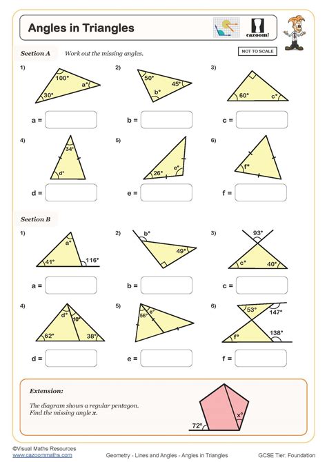 Angles In Triangles Cazoom Maths Worksheets Triangle Angle Worksheet - Triangle Angle Worksheet