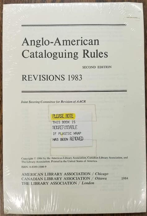 Anglo American Cataloguing Rules Second Edition 1988 Revision The Joint Steering Committee For Revision Of Aacr
