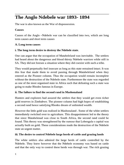 Anglo Ndebele War Notes