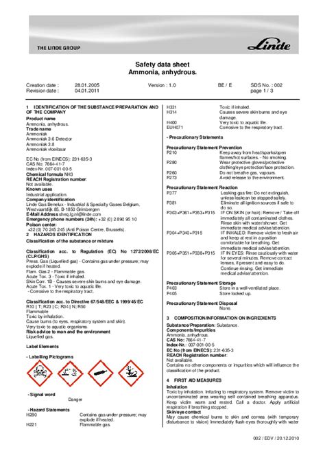 Anhydrous Ammonia Safety Data Sheet