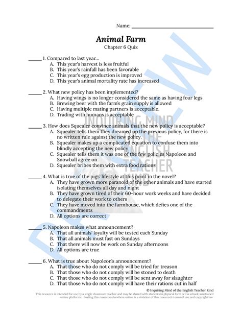 Animal Farm Test Answer Key