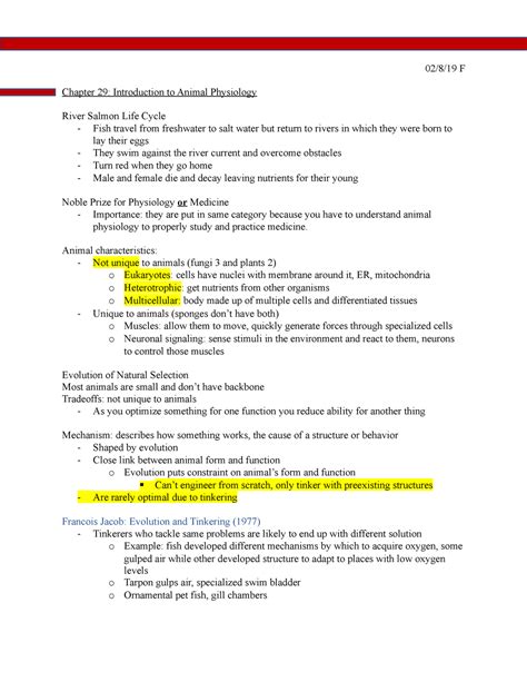 Animal Physiology Lecture Notes