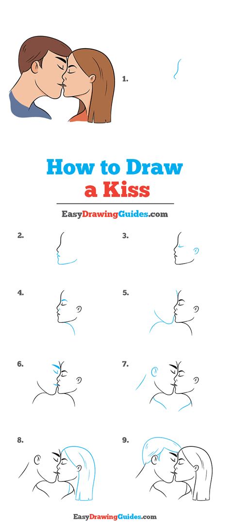 anime characters kissing to draw step by step