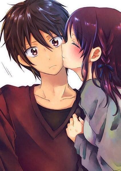 anime cute cheek kiss