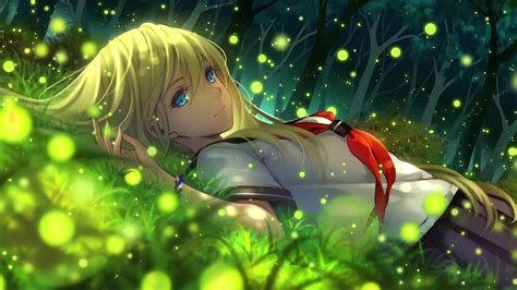 anime girl lying on grass -11CT Strands Threads Printed Cross …