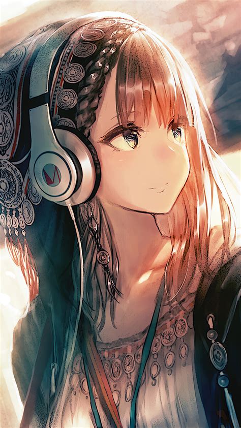 Anime Girl With Headphones And Black Hair