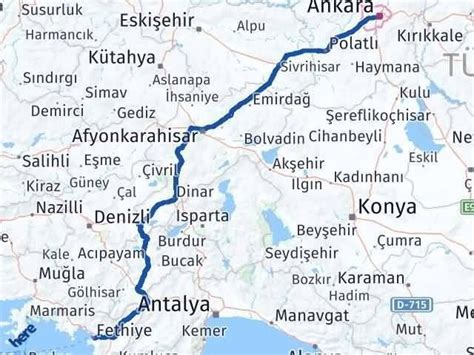 ankaraya Fethiye Yol Güzergahı Haritası, Yol Tarifi, Mesafe Kaç Km.